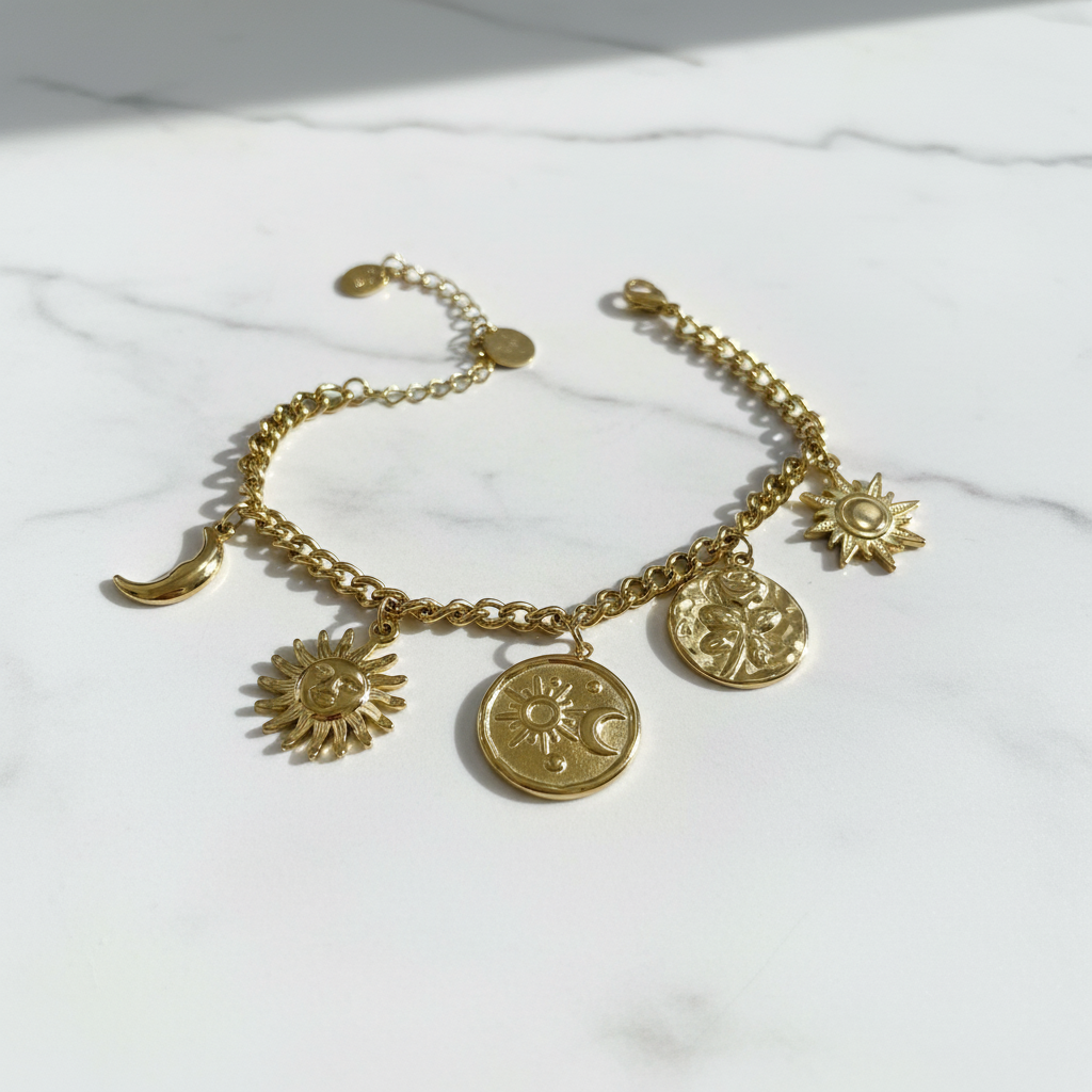 Bracciale Sole e Luna flat lay marmo bianco