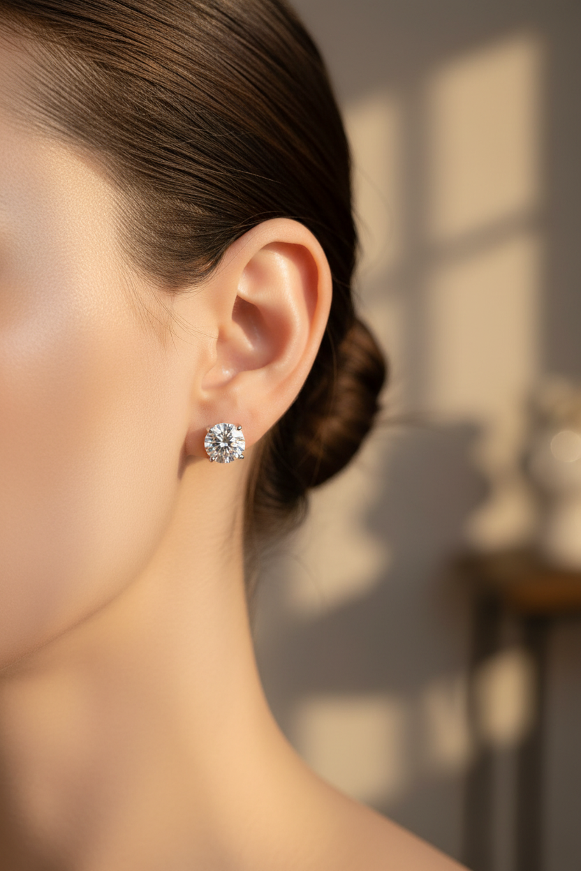 Orecchini Punto Luce in Argento con Moissanite 1ct