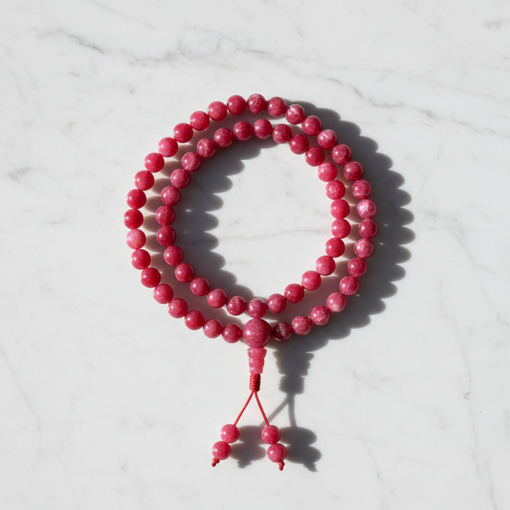 Mala agata rosa flatlay su marmo