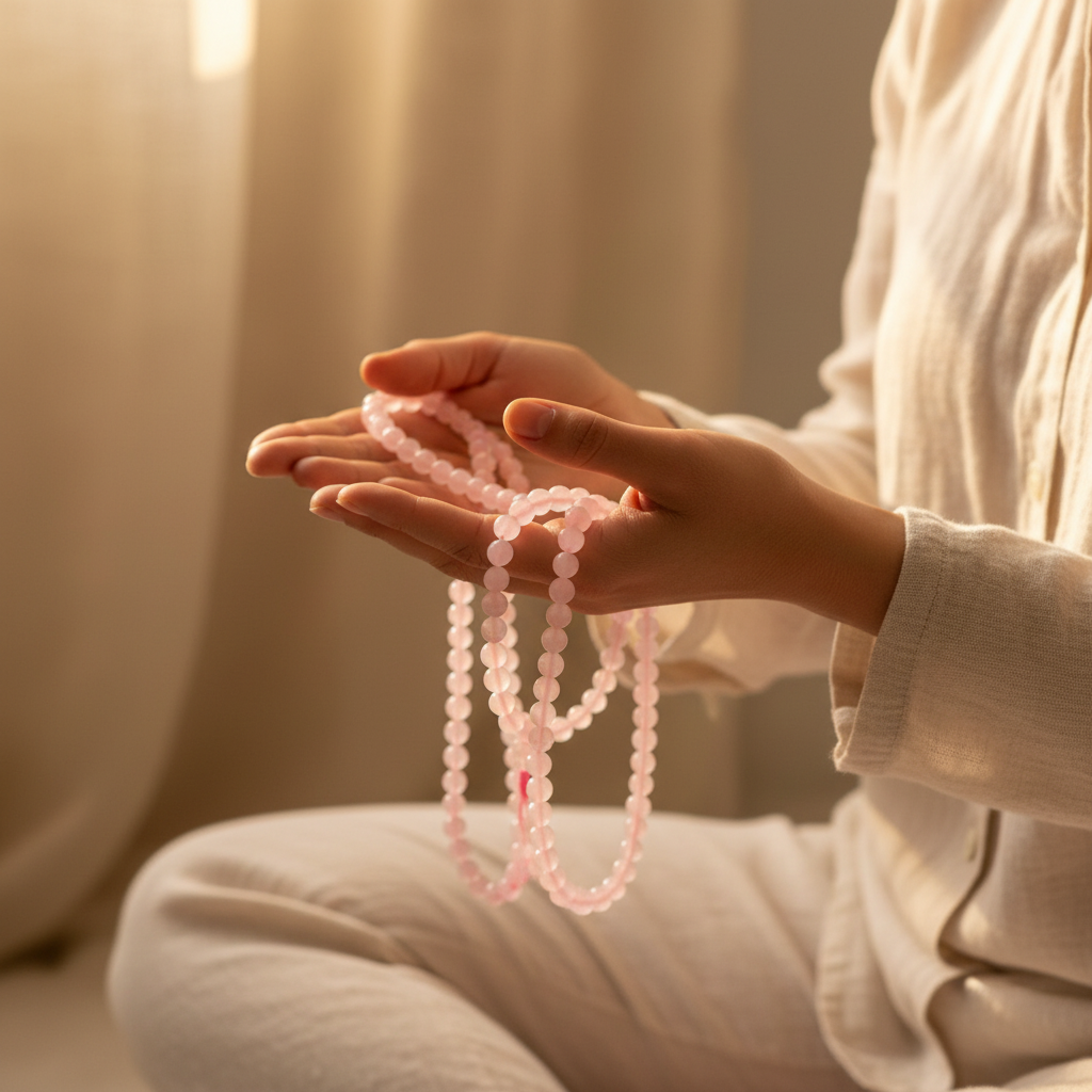 Japamala in quarzo rosa lifestyle meditazione