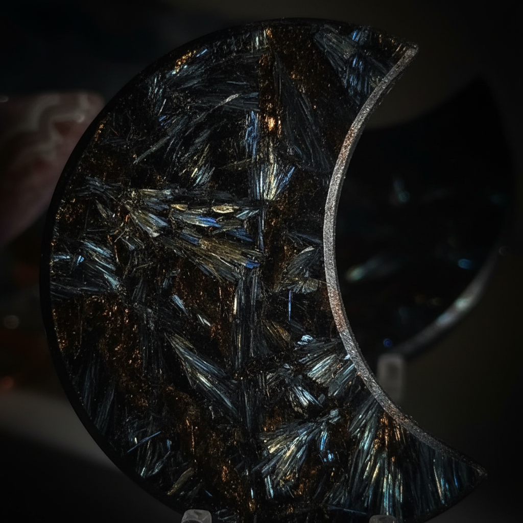 Luna in Astrophillite - macro riflessi dorati