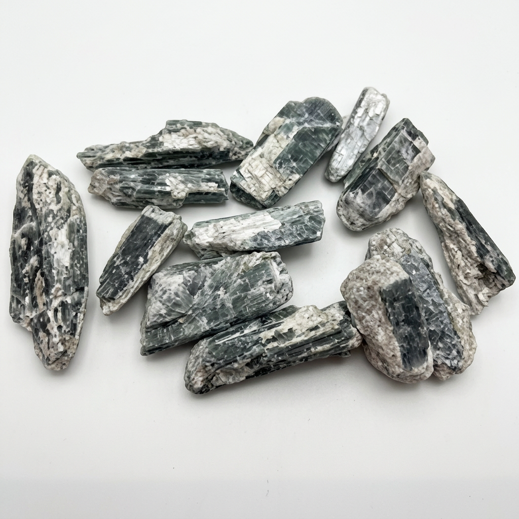 Cianite verde grezza con luce morbida