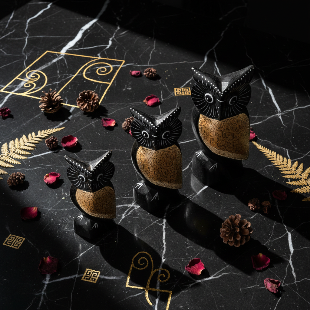 Civetta nera petto dorato Indonesia - flatlay marmo nero con oro