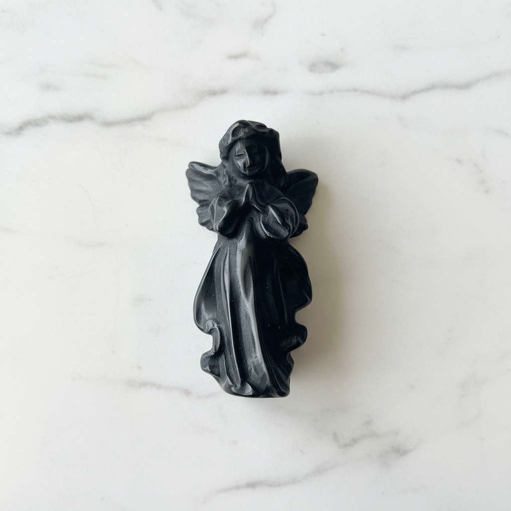 Angelo in preghiera ossidiana nera 11x4 cm