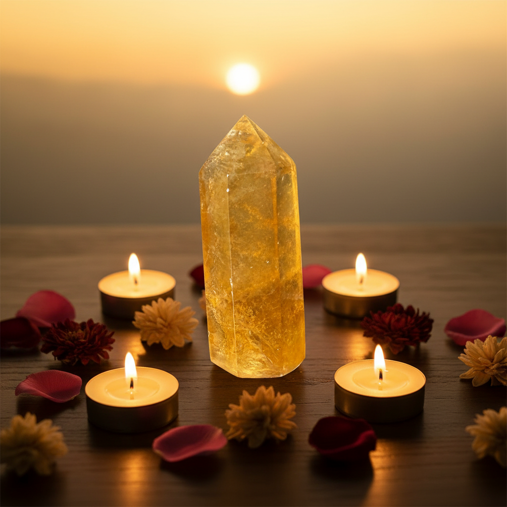Torre di calcite miele - rituale con candele