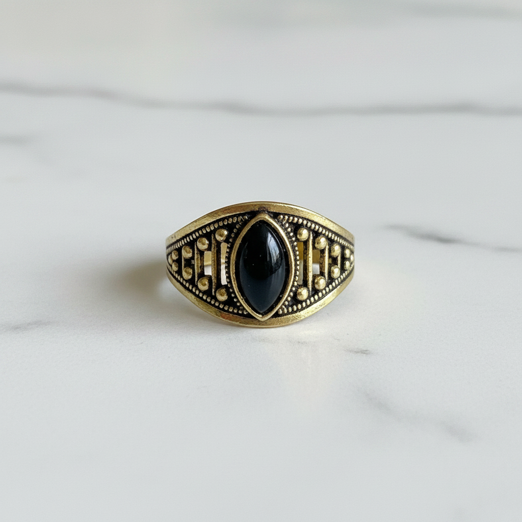 Anello Etnico Gold - Ossidiana