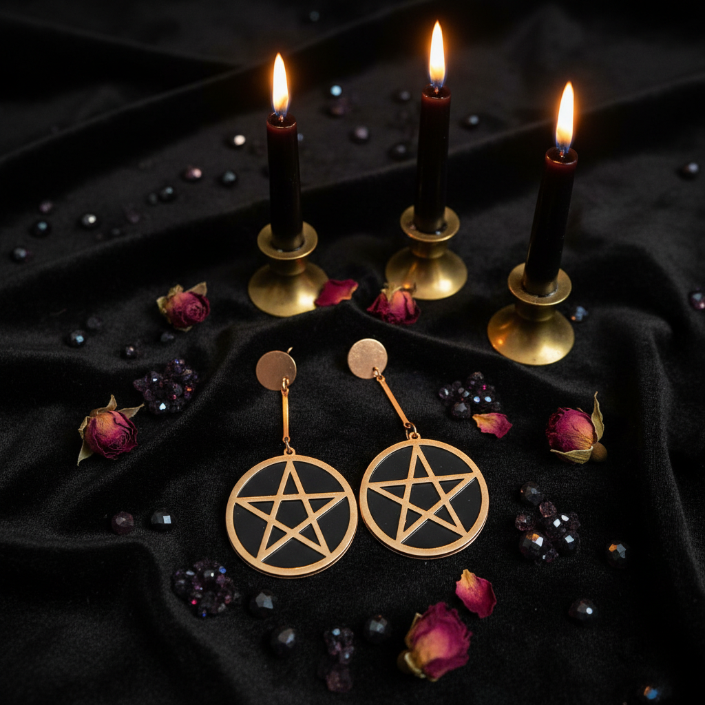 Orecchini Pentacolo Rose Gold flat lay velluto nero
