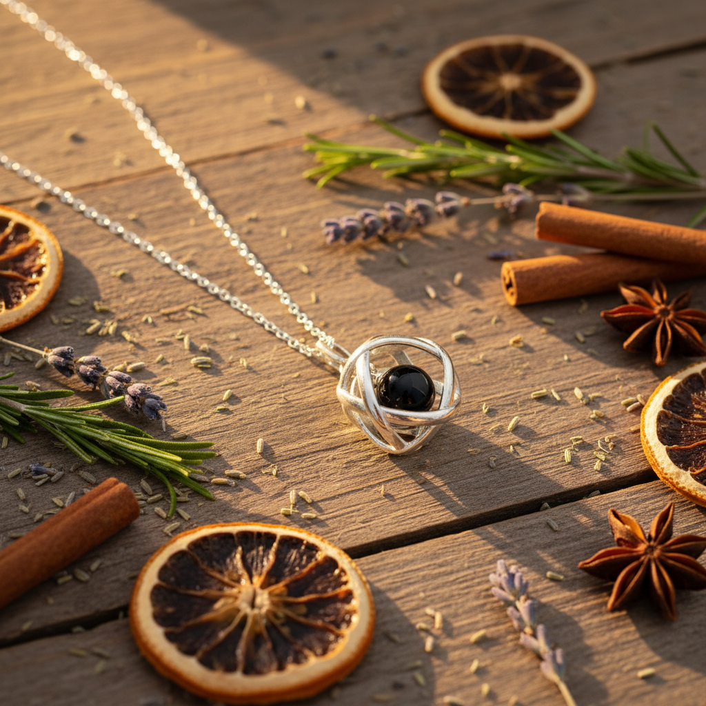 Collana Genesa Ossidiana - sfondo legno rustico