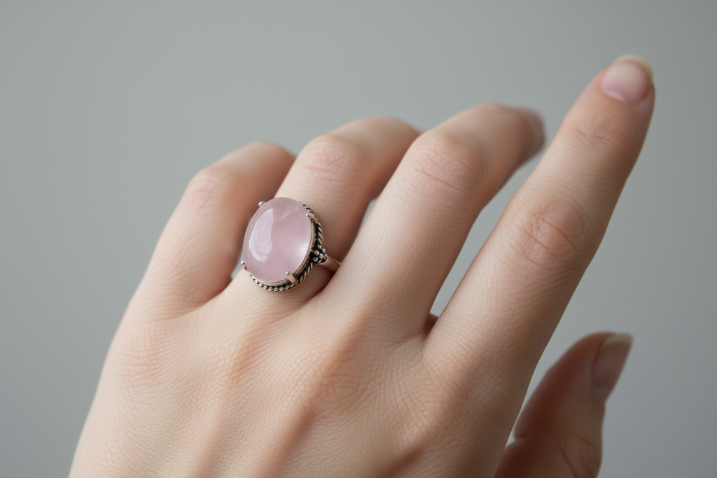 Anello quarzo rosa indossato - versione B