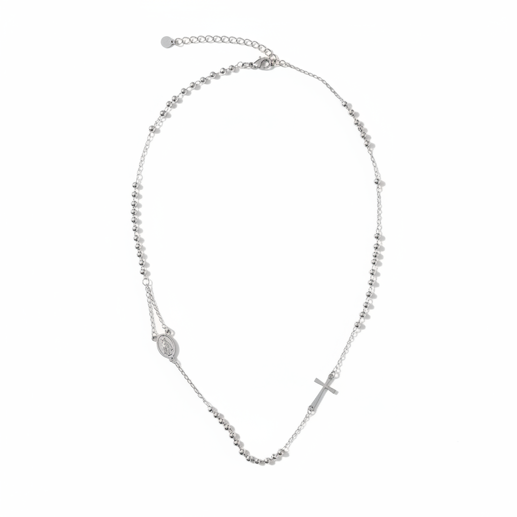 Collana Rosario Girocollo 47cm flat lay sfondo bianco