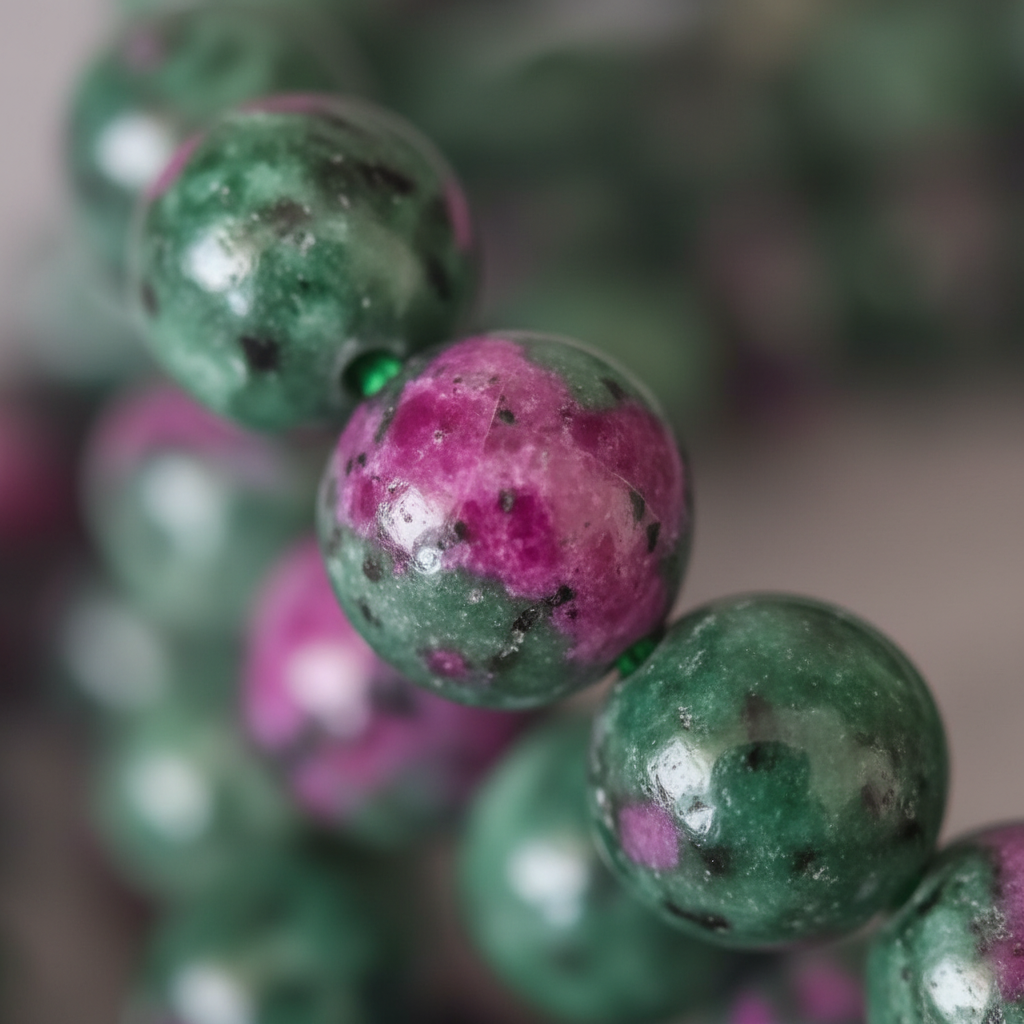 Japamala ruby zoisite - macro close-up perle