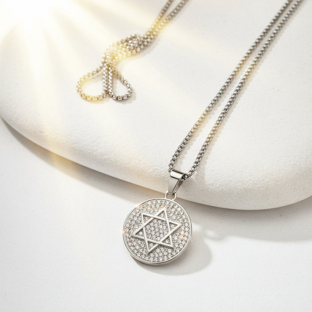 Collana Stella di David con Zirconi - pietra bianca con luce divina