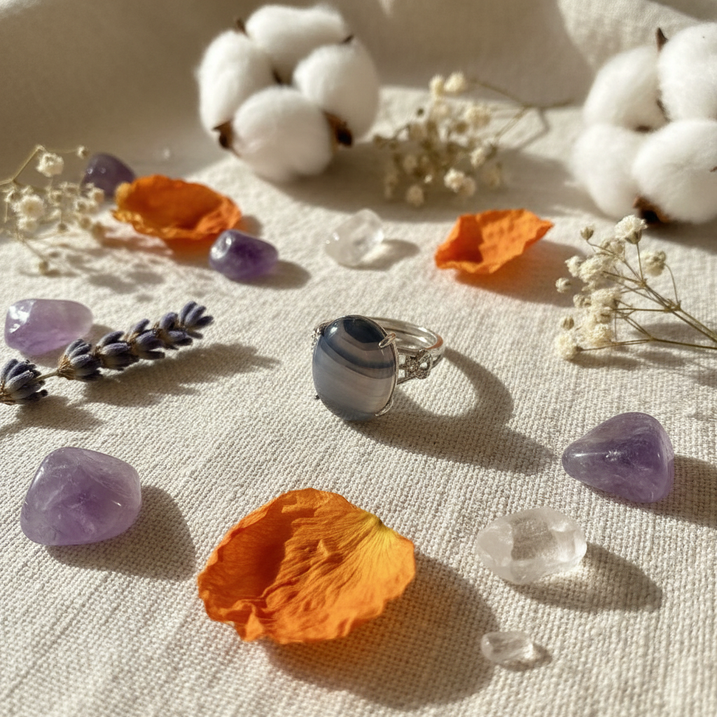 Anello agata composizione fiori
