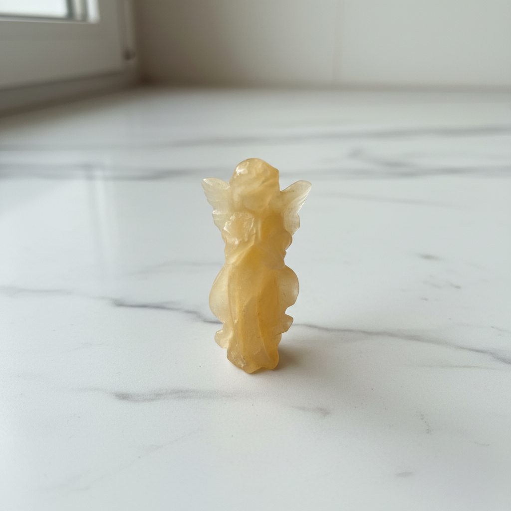 Angelo in preghiera calcite gialla 6x3 cm