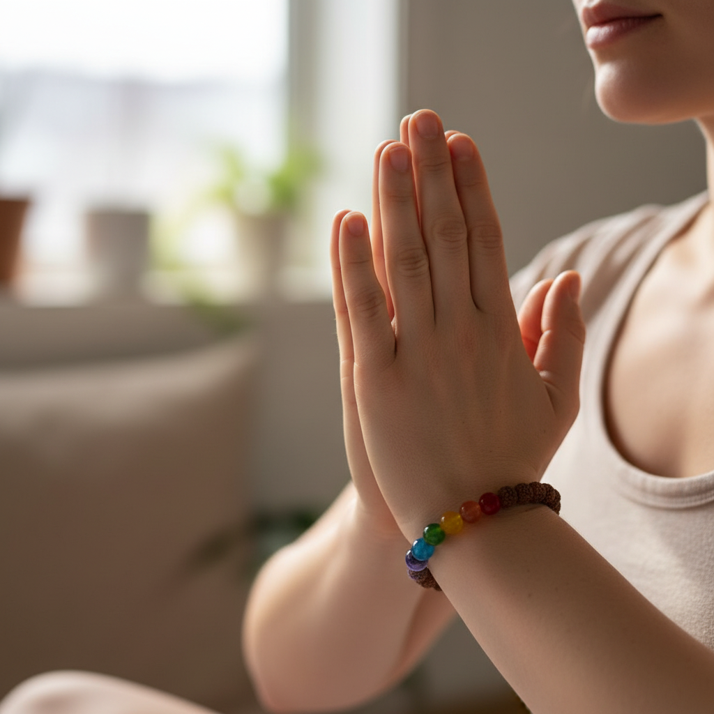 Bracciale Rudraksha indossato in meditazione