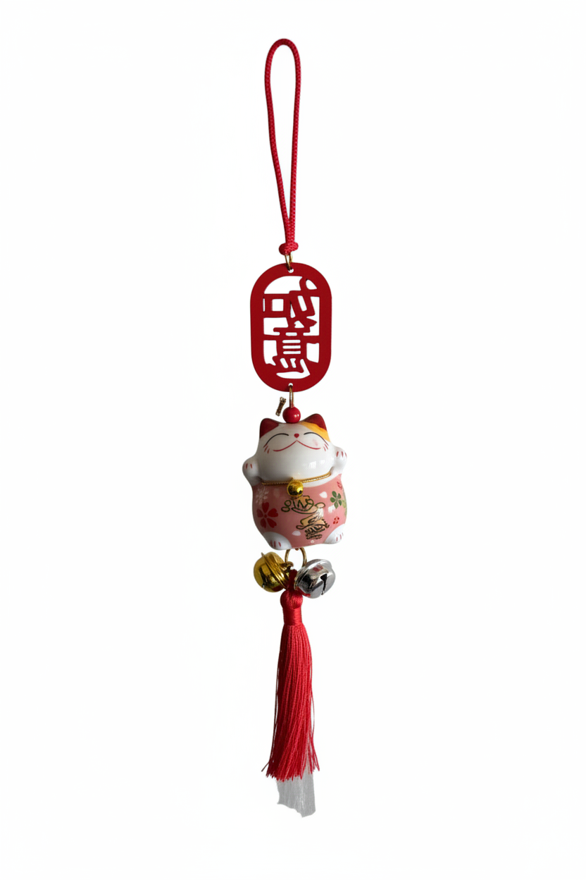 Maneki Neko Rosa Simbolo Cinese - sfondo bianco