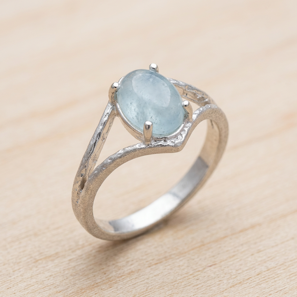 Anello 309 con acquamarina su legno chiaro