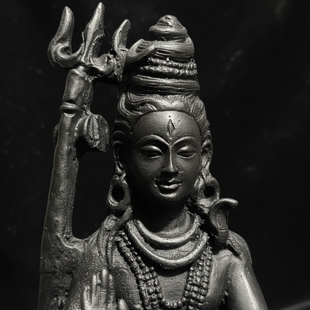 Shiva pietra lavica - macro dettaglio su velluto scuro