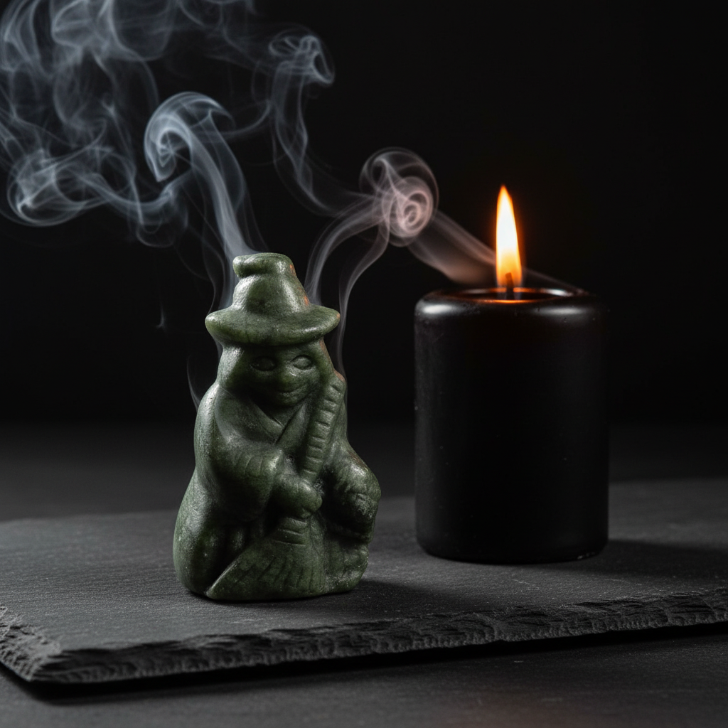 Strega in Giada Verde - candela nera con fumo