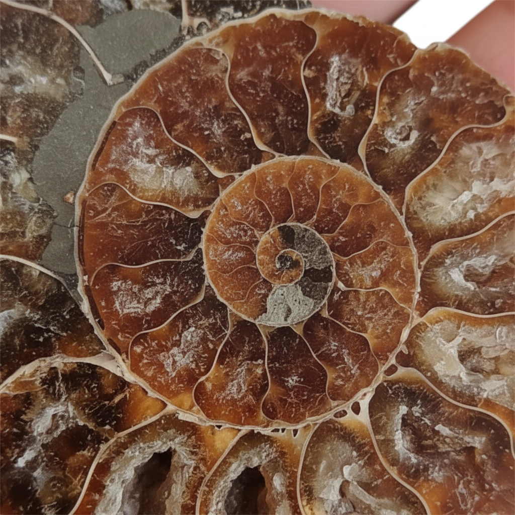 Ammonite Fossile Naturale close-up spirale dettaglio