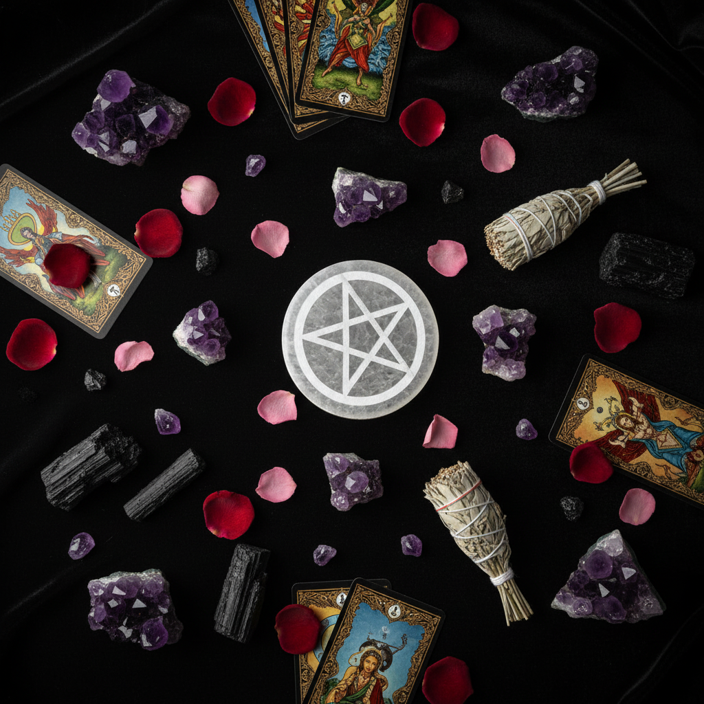 Disco Selenite Pentagramma - Flat Lay Mistico
