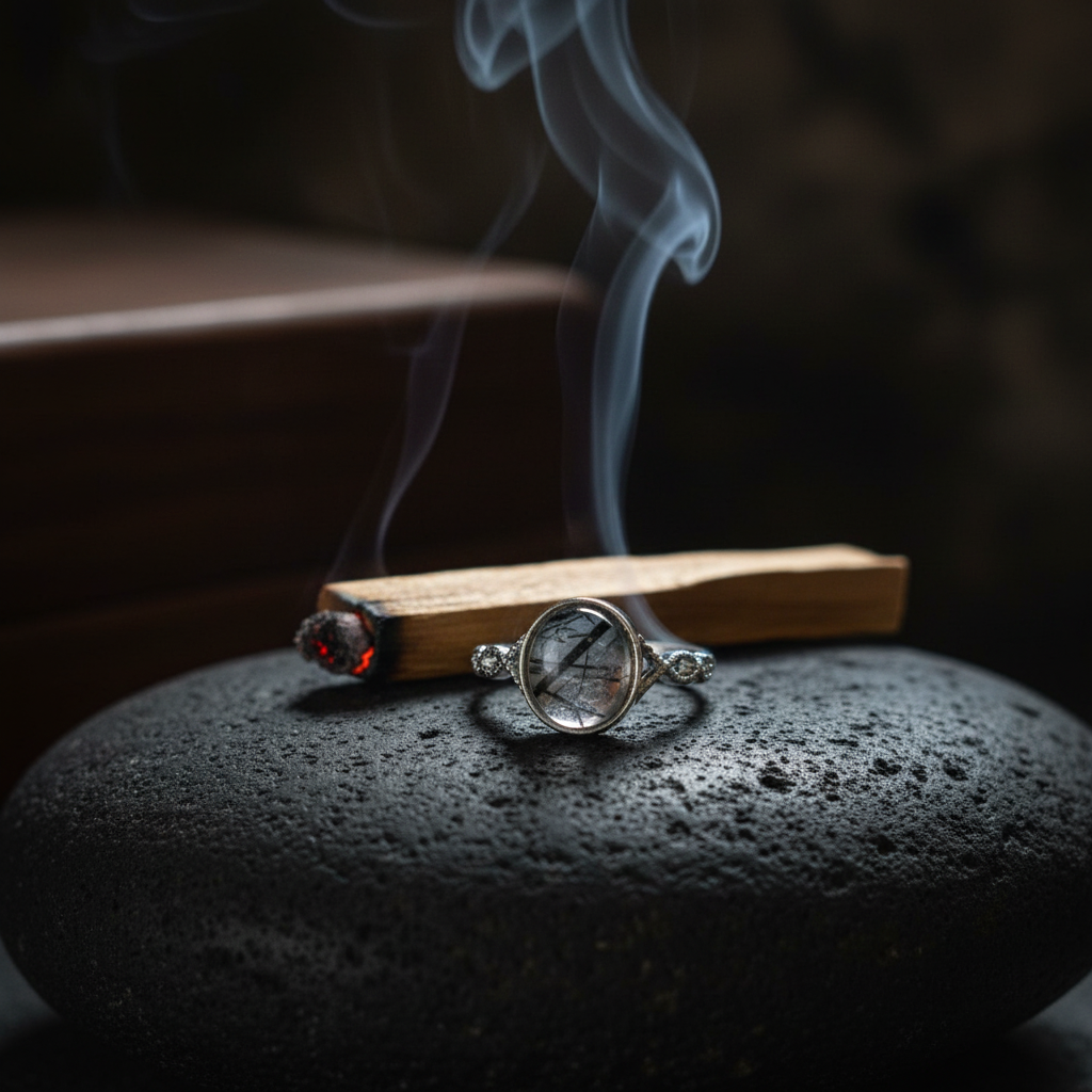Anello quarzo tormalinato palo santo