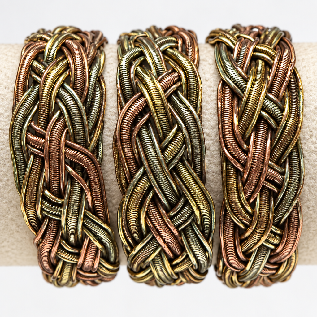 Dettaglio ravvicinato dei fili lavorati dei bracciali