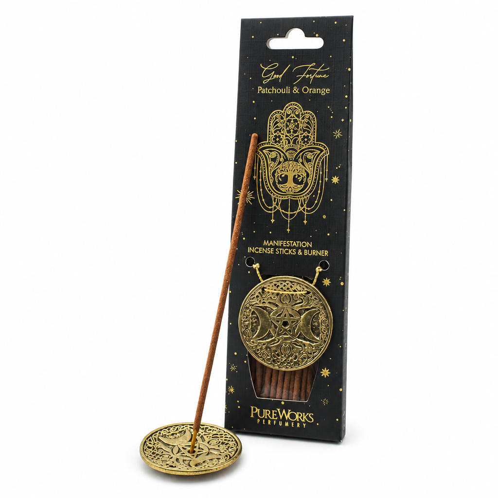 Incenso Buona Fortuna Patchouli e Arancia con porta-incenso dorato