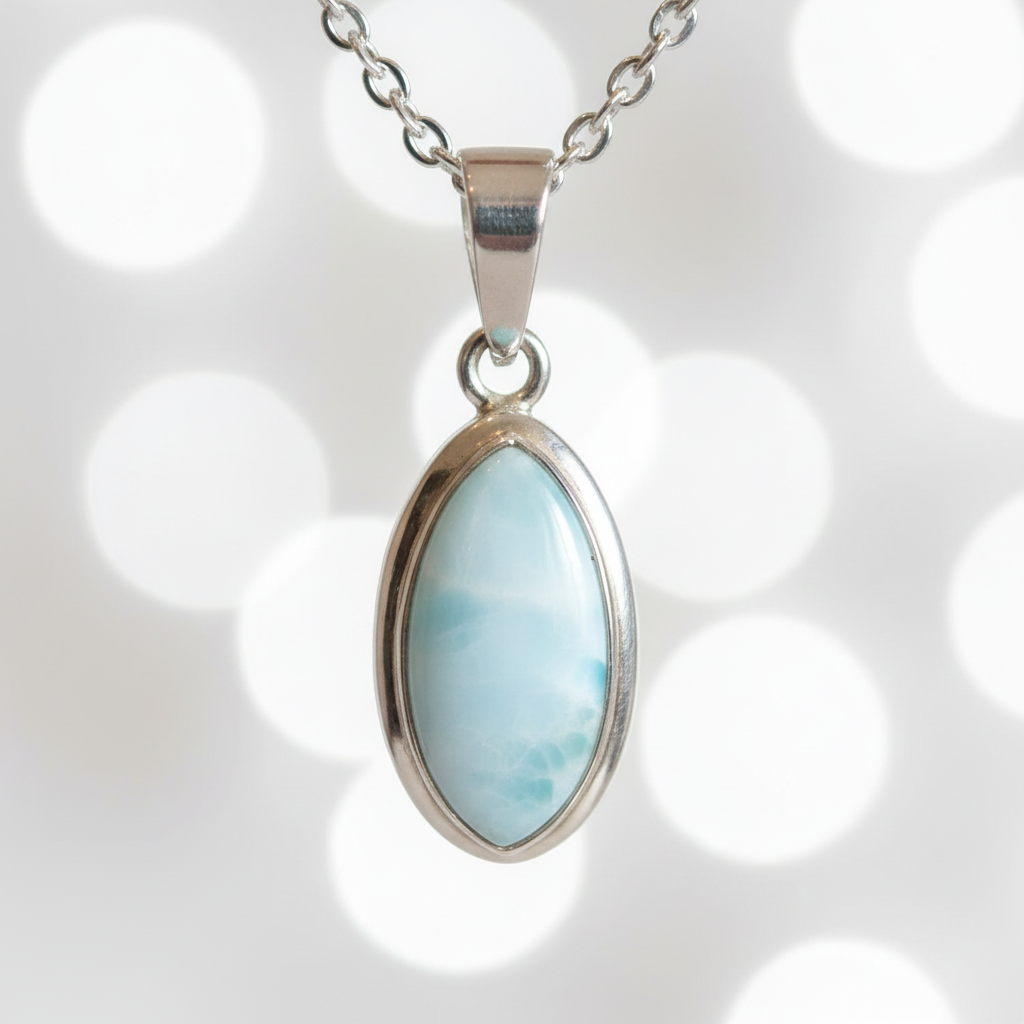 Collana con Ciondolo Ovale in Argento e Larimar Naturale