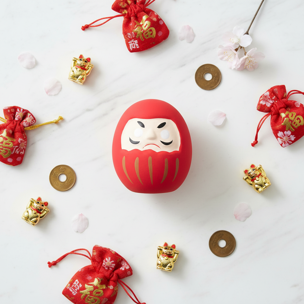 Daruma Rosso Giapponese - flat lay marmo