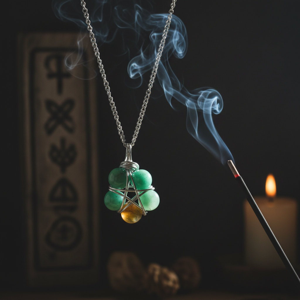 Collana Pentacolo Crisoprasio - con incenso e fumo