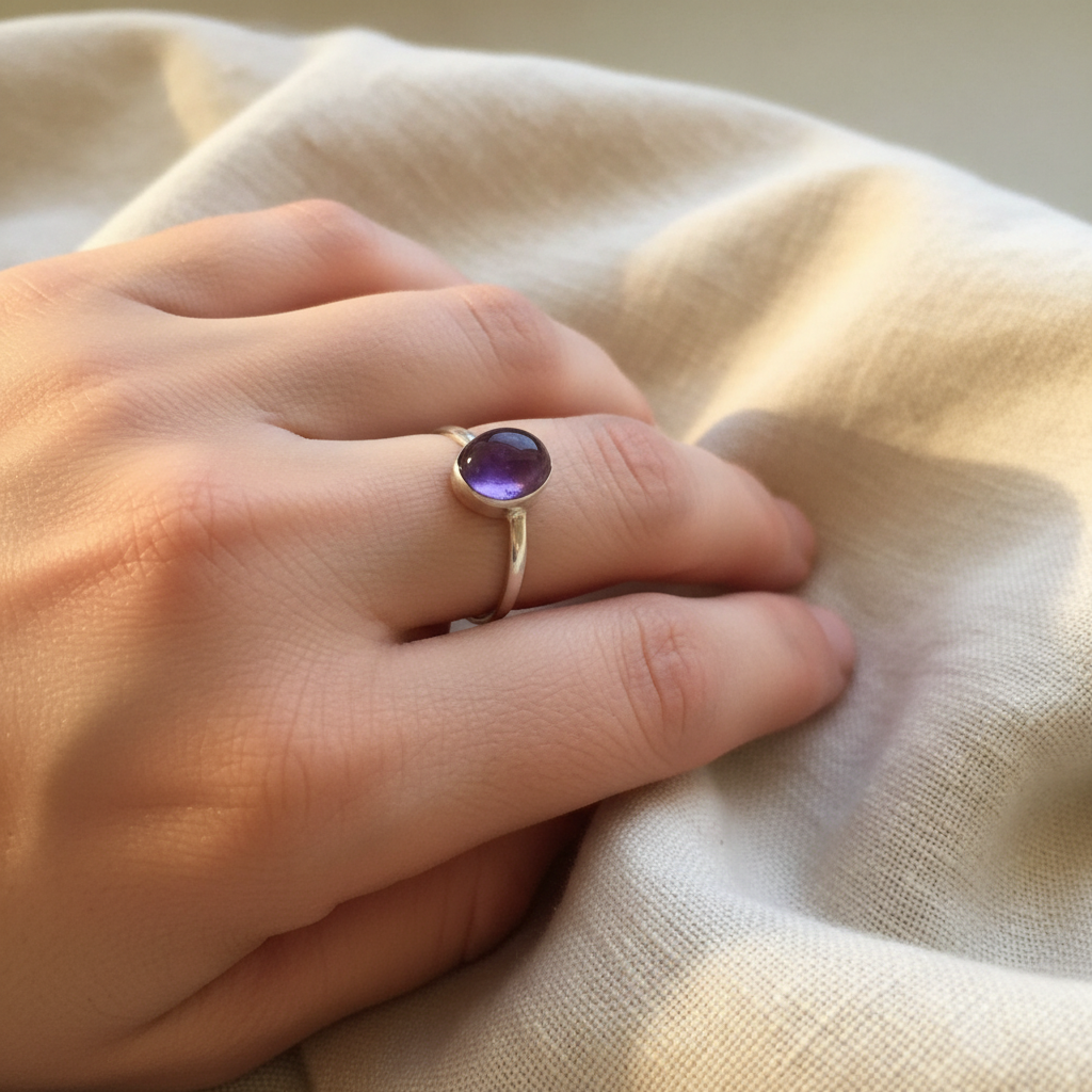 Anello ametista argento lifestyle indossato