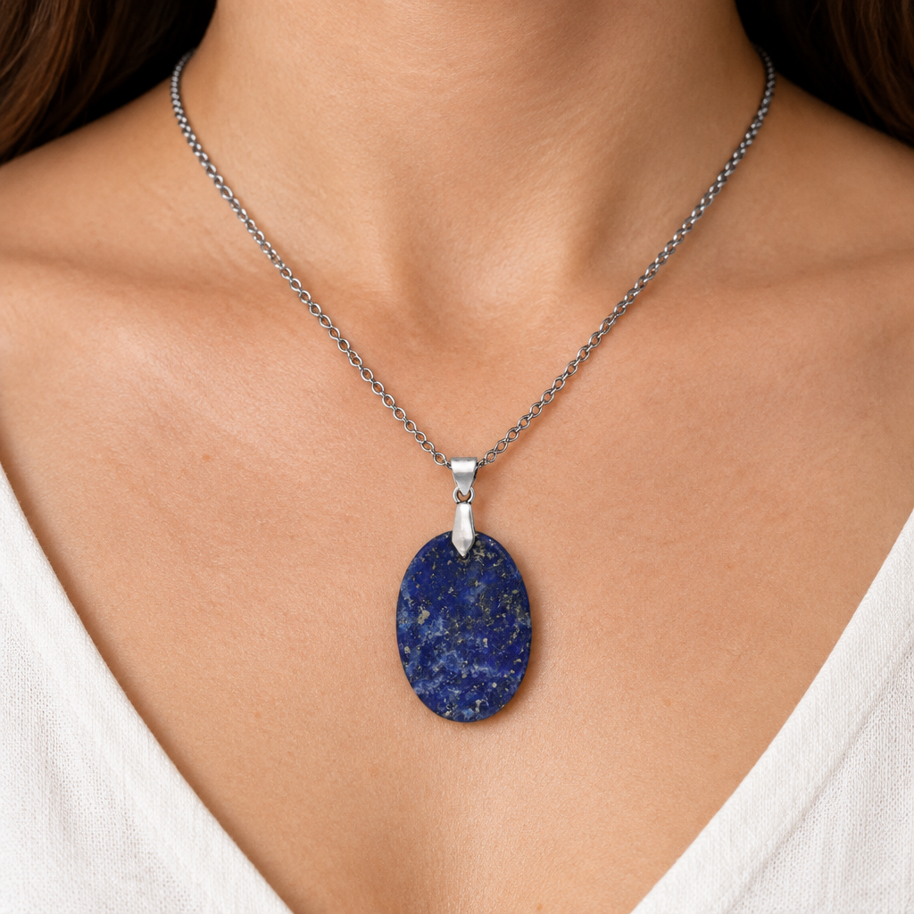 Collana in lapislazzuli indossata