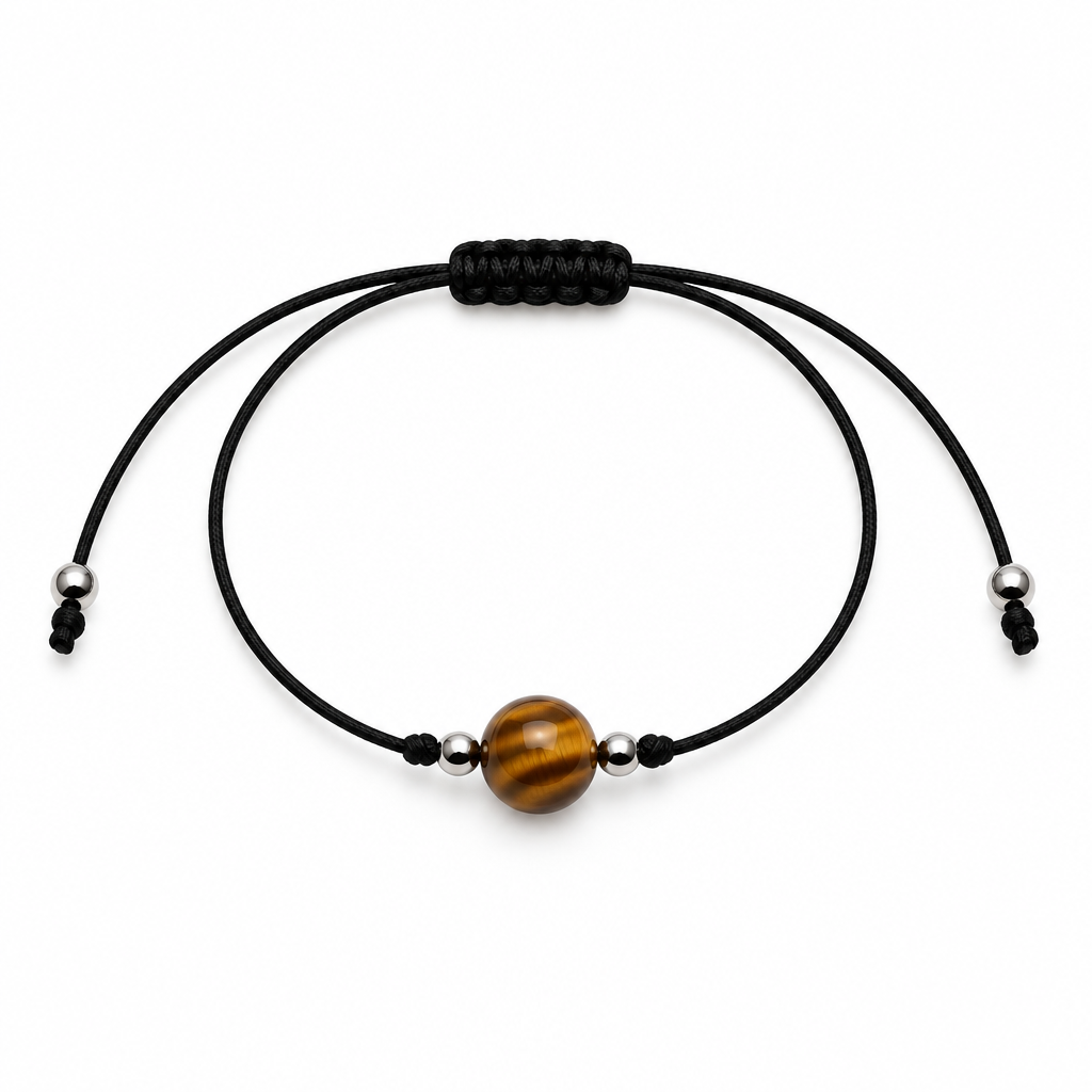 Bracciale regolabile con sfera in Occhio di tigre da 8 mm