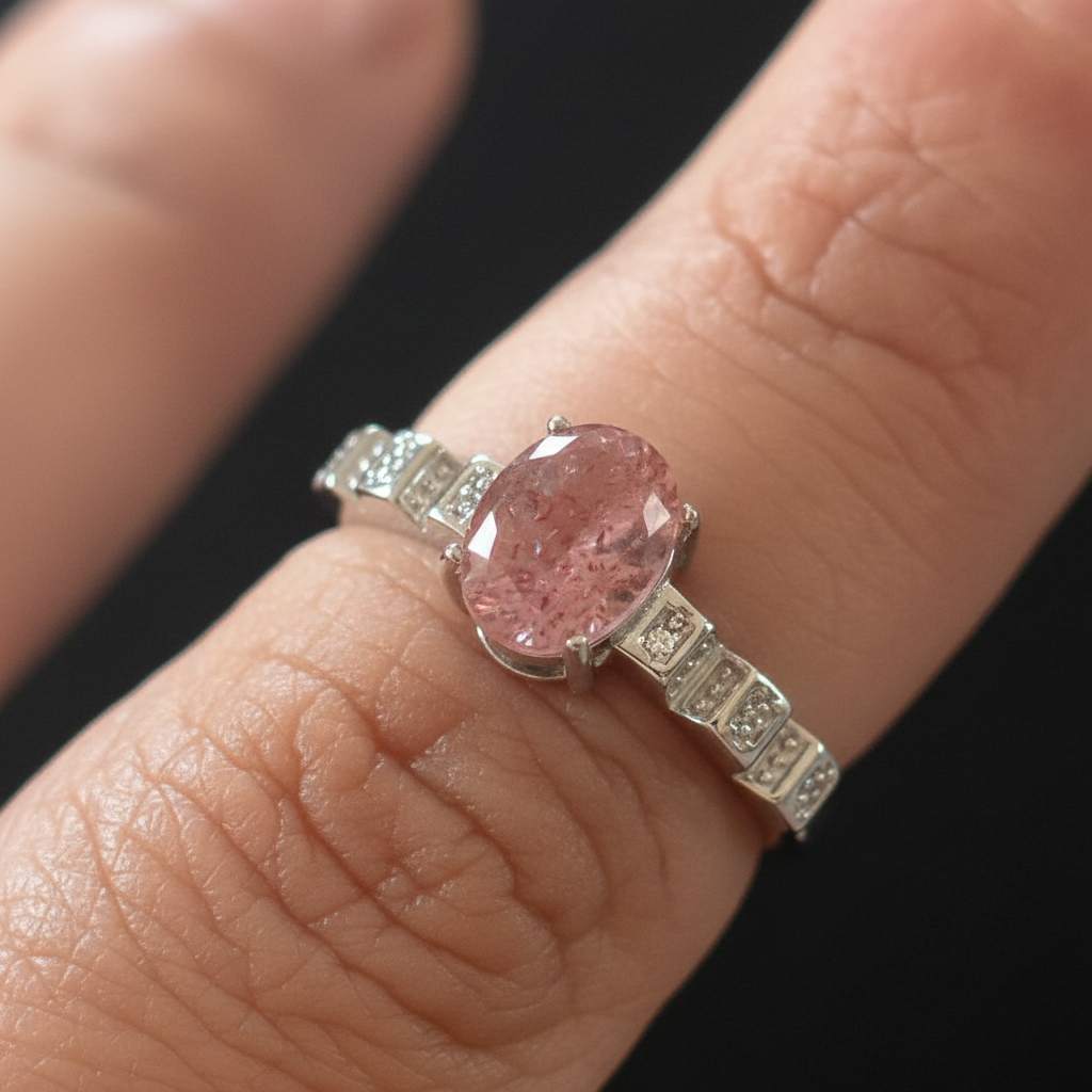 Anello quarzo fragola macro close-up