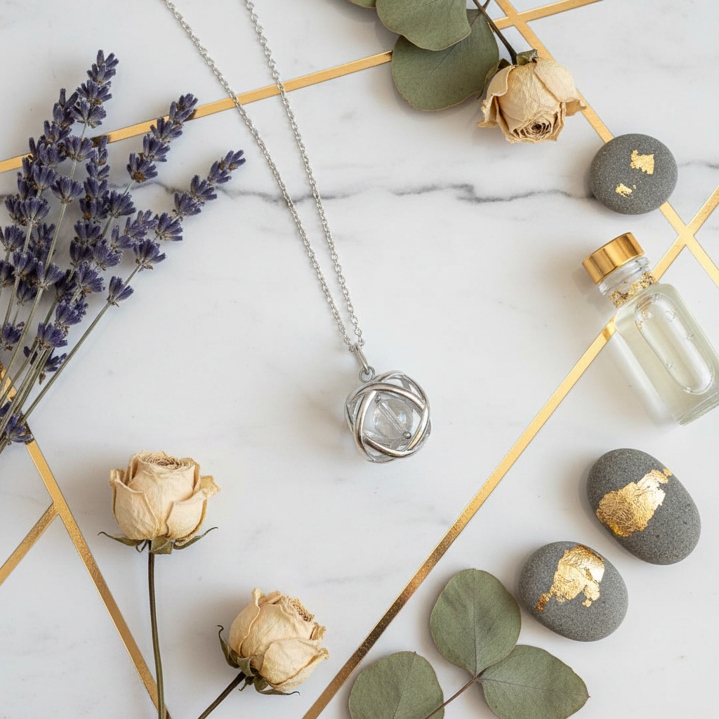 Collana Genesa Cristallo di Rocca - sfondo marmo luxury