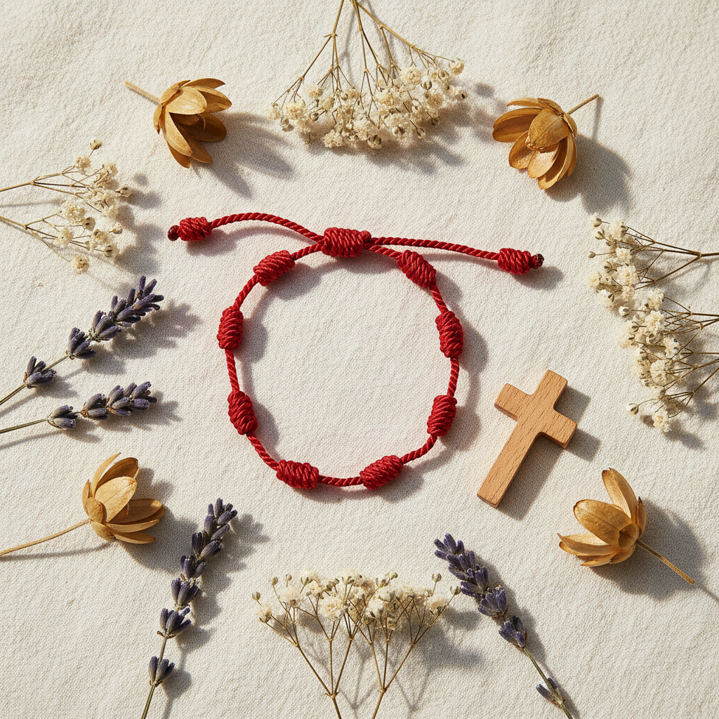 Braccialetto 7 Nodi Francescani flat lay lino
