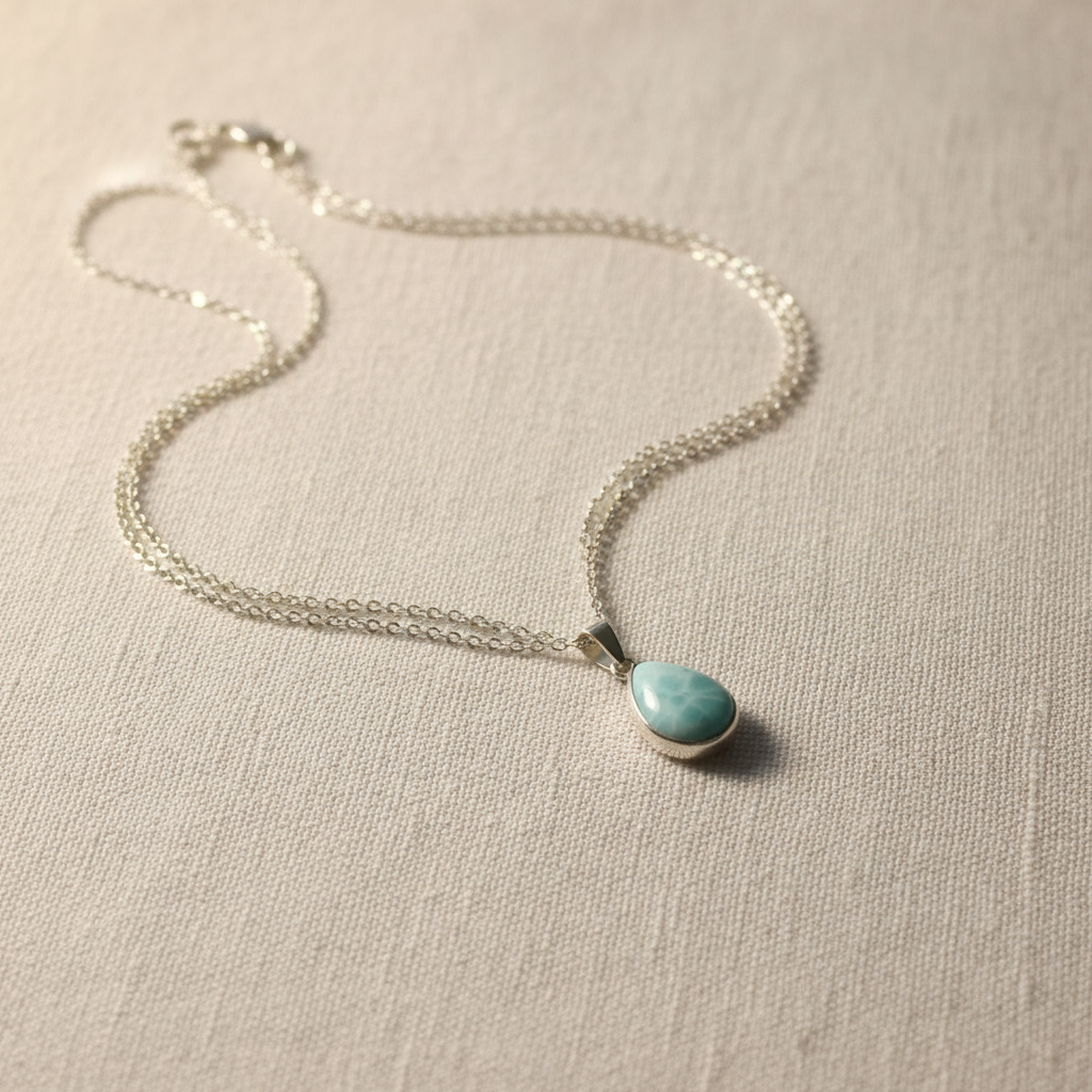 Collana con Ciondolo Goccia in Argento e Larimar Naturale