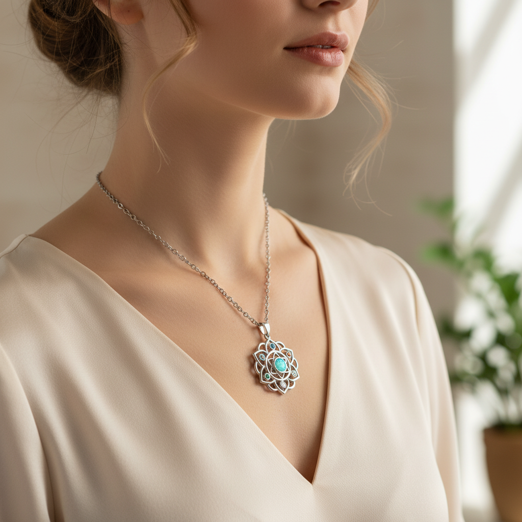 Collana 7 Chakra in Argento con Opale Etiope - indossata