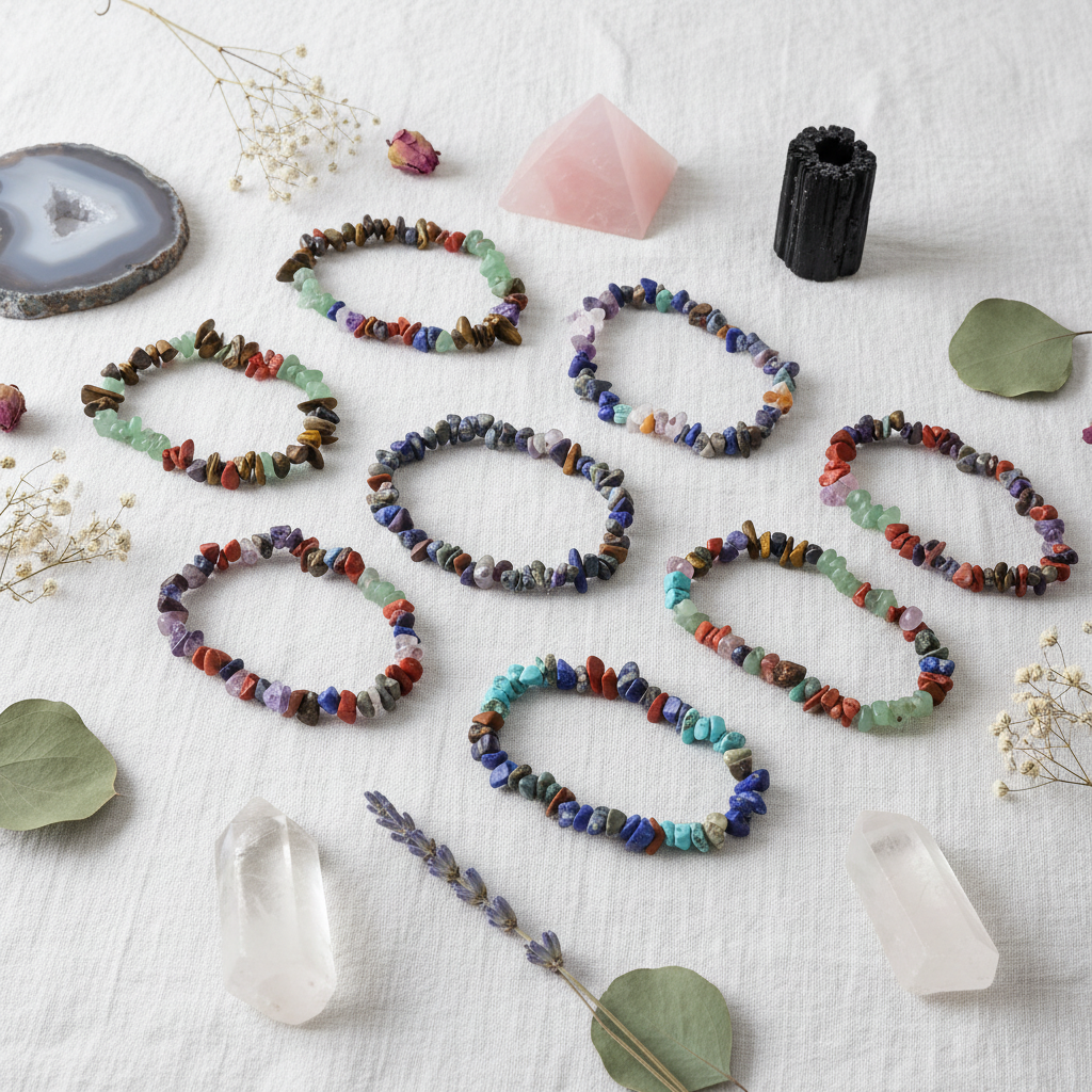 Bracciali 7 Chakra - Flat lay editoriale