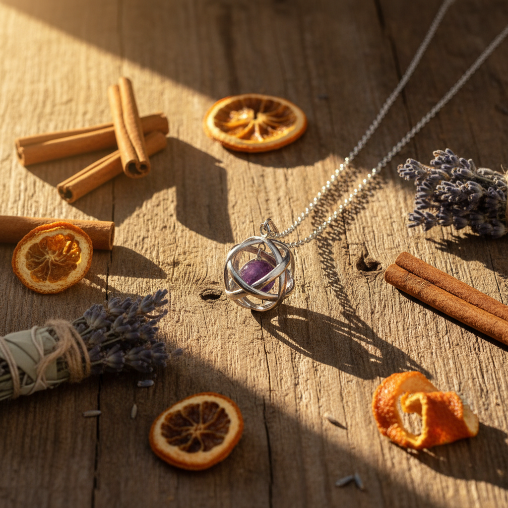 Collana Genesa Ametista - sfondo legno rustico
