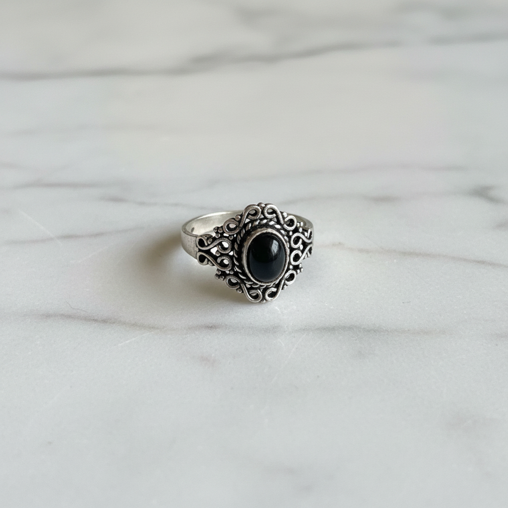 Anello Floreale Silver - Ossidiana