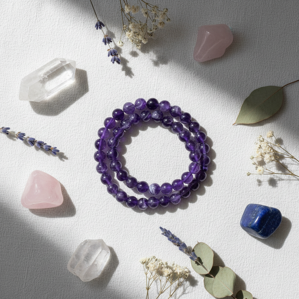 Bracciale Ametista - Flat lay editoriale