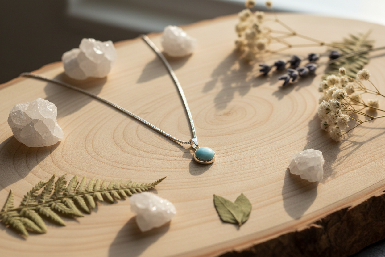 Collana con Ciondolo in Argento e Larimar Naturale