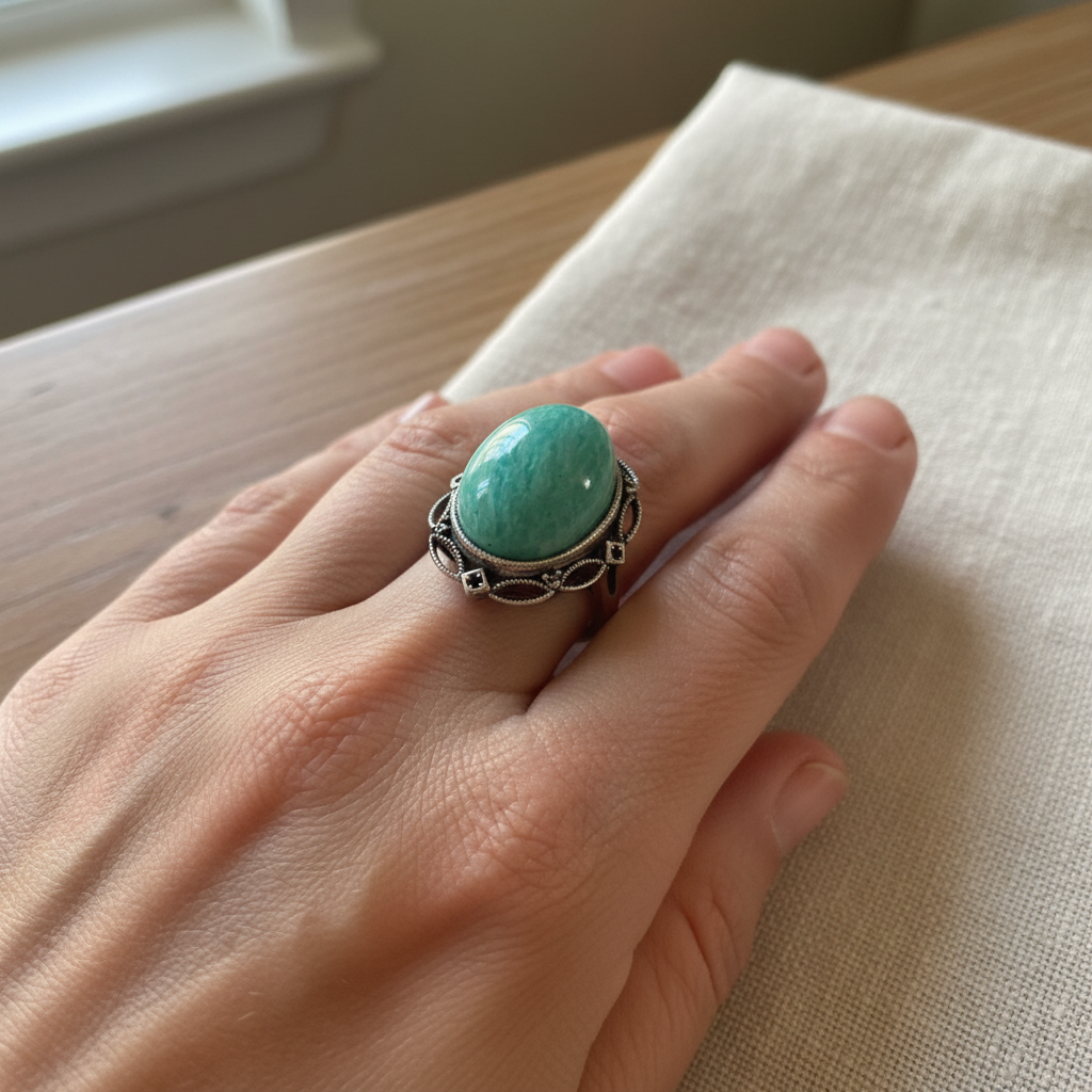 Anello amazzonite lifestyle indossato