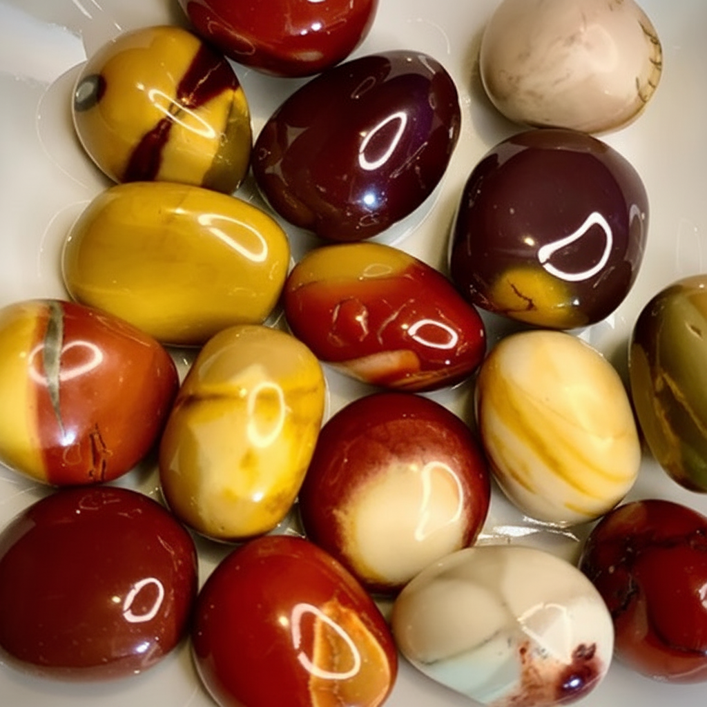 Macro close-up mookaite jasper tumbled