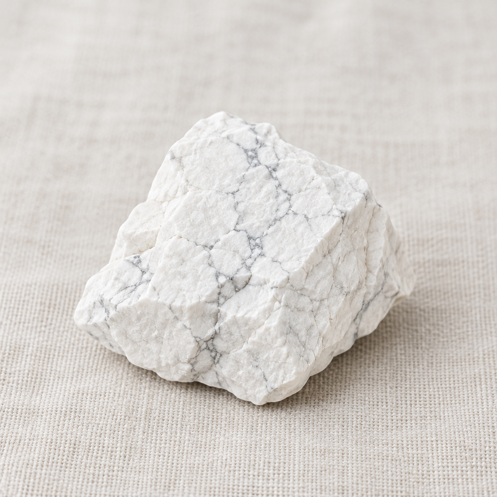 Howlite bianca grezza su lino