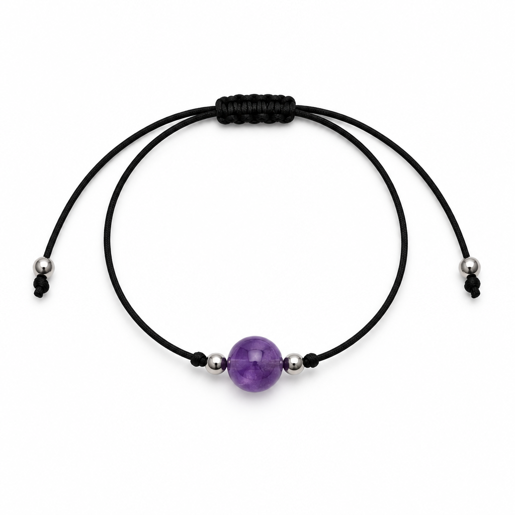 Bracciale regolabile con sfera in Ametista da 8 mm