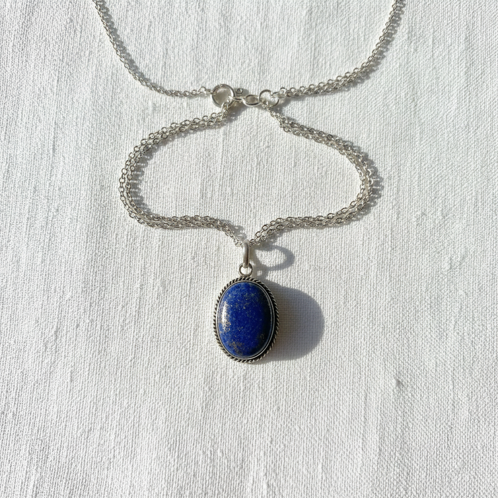 Collana con Ciondolo Vintage in Argento e Lapislazzuli Naturale