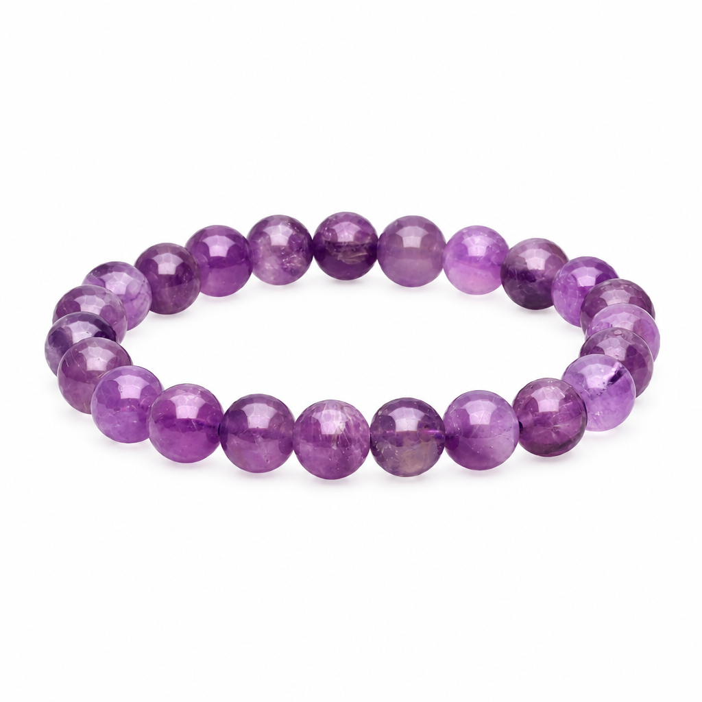 Bracciale elastico in ametista con perle lisce viola